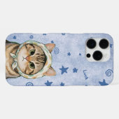 blue Cute Cat Phone Case Kawaii Kitten Aesthetic iPhone Hoesje (Achterkant horizontaal)