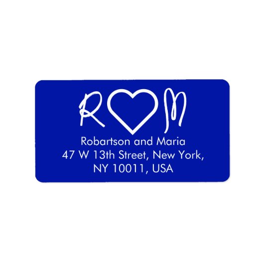 Blue Cute Couple Monogram Heart Return Address Etiket (Voorkant)