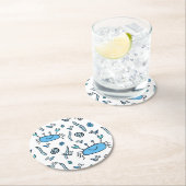 Blue Cute Crab Zee Animal Pattern Kinder Ronde Kartonnen Onderzetter (Insitu)