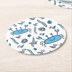 Blue Cute Crab Zee Animal Pattern Kinder Ronde Kartonnen Onderzetter