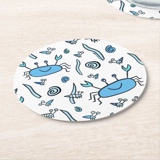 Blue Cute Crab Zee Animal Pattern Kinder Ronde Kartonnen Onderzetter (Gebogen)