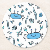 Blue Cute Crab Zee Animal Pattern Kinder Ronde Kartonnen Onderzetter (Voorkant)