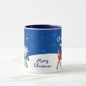 Blue Cute Deer en Gnome Persoonlijke Kerstmis Mok (Midden)