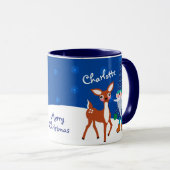 Blue Cute Deer en Gnome Persoonlijke Kerstmis Mok (Voorkant rechts)