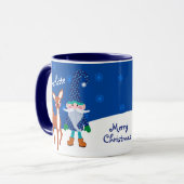 Blue Cute Deer en Gnome Persoonlijke Kerstmis Mok (Voorkant links)