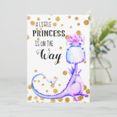 *~* Blue Cute Dragon Baby Girl Shower Invitation Kaart (Staand voorkant)