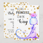 *~* Blue Cute Dragon Baby Girl Shower Invitation Kaart (Voorkant / Achterkant)