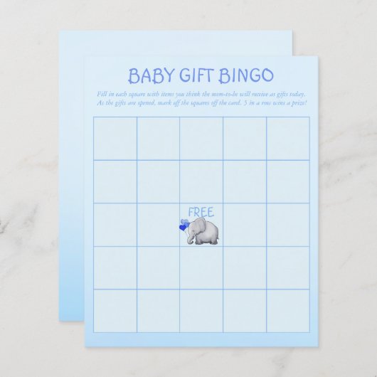 Blue Cute Elephant Baby Boy Shower Game (Voorkant / Achterkant)