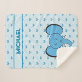 Blue Cute Elephant Illustratie met naam Sherpa Deken (Voorkant (horizontaal))