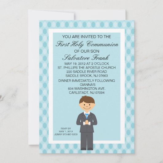Blue Cute First Community Boy Invitation Kaart (Voorkant)