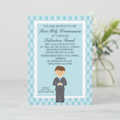 Blue Cute First Community Boy Invitation Kaart (Staand voorkant)