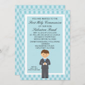 Blue Cute First Community Boy Invitation Kaart (Voorkant / Achterkant)