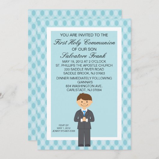 Blue Cute First Community Boy Invitation Kaart (Voorkant / Achterkant)