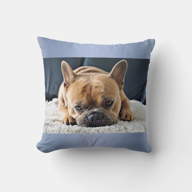 Blue Cute French Bulldog Cushion pillow Kussen (Voorkant)