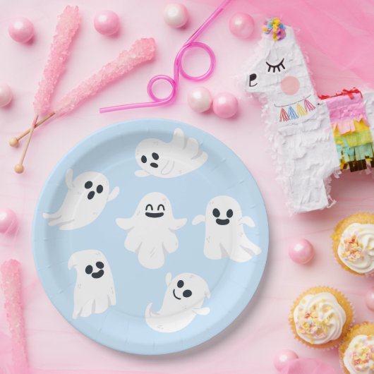 Blue Cute Ghost Halloween Herfst Baby shower Papieren Bordje (Feest)