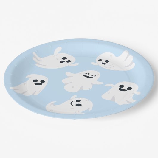 Blue Cute Ghost Halloween Herfst Baby shower Papieren Bordje (Gekanteld)