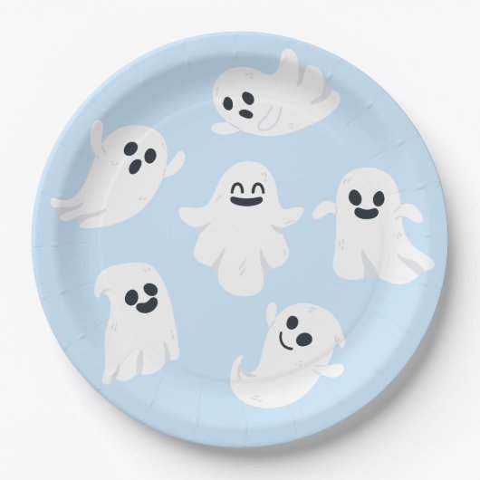 Blue Cute Ghost Halloween Herfst Baby shower Papieren Bordje (Voorkant)