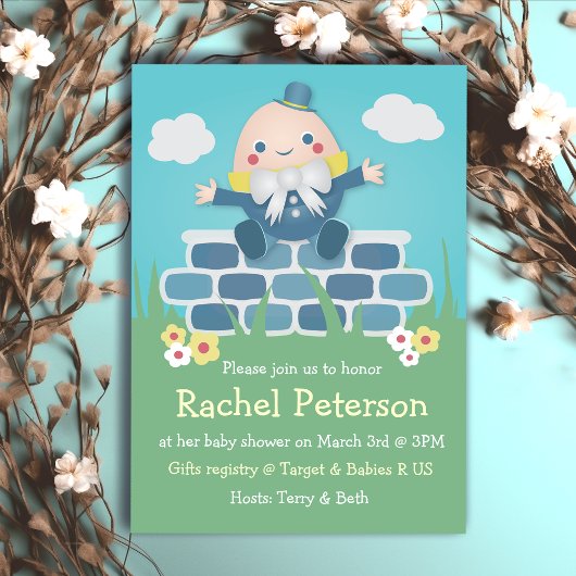 Blue Cute Humpty Dumpty Baby shower Invitation Kaart