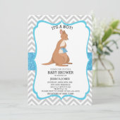 Blue Cute Kangaroo Glitter Chevron Baby shower Kaart (Staand voorkant)