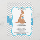 Blue Cute Kangaroo Glitter Chevron Baby shower Kaart (Voorkant / Achterkant)