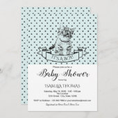 Blue Cute Kitten Baby shower Invitation Kaart (Voorkant / Achterkant)