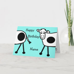 Blue Cute Koeien Funny Cartoon Birthday Kaart
