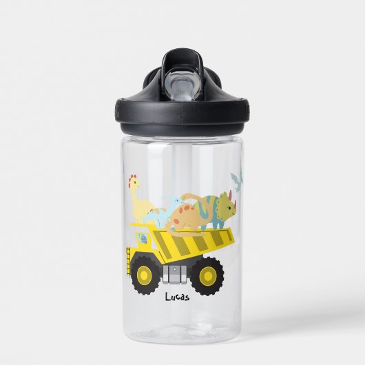 Blue Cute leuke dinosaurustractor naar school Waterfles (Voorkant)