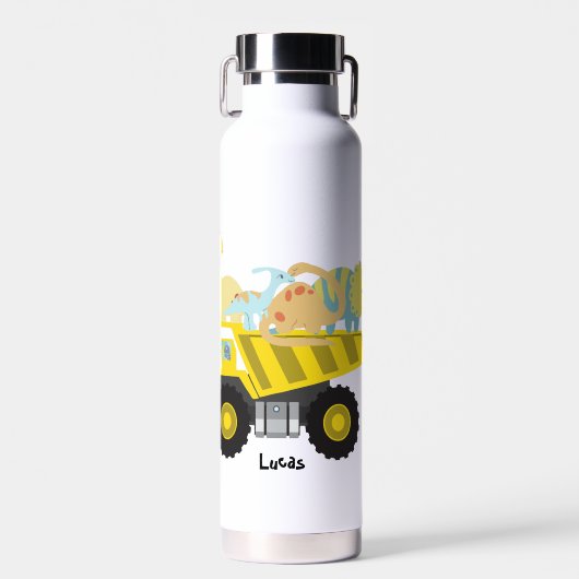 Blue Cute leuke dinosaurustractor naar school Waterfles (Voorkant)