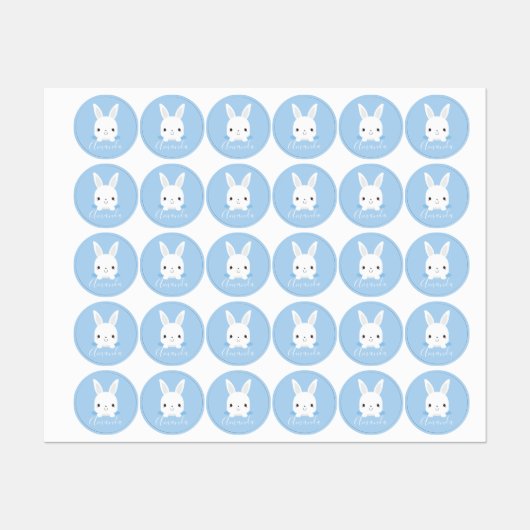 Blue Cute Little Bunny Rabbit met aangepaste naam Labels (Vel)