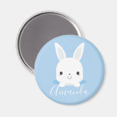 Blue Cute Little Bunny Rabbit met aangepaste naam Magneet (Voorkant / Achterkant)