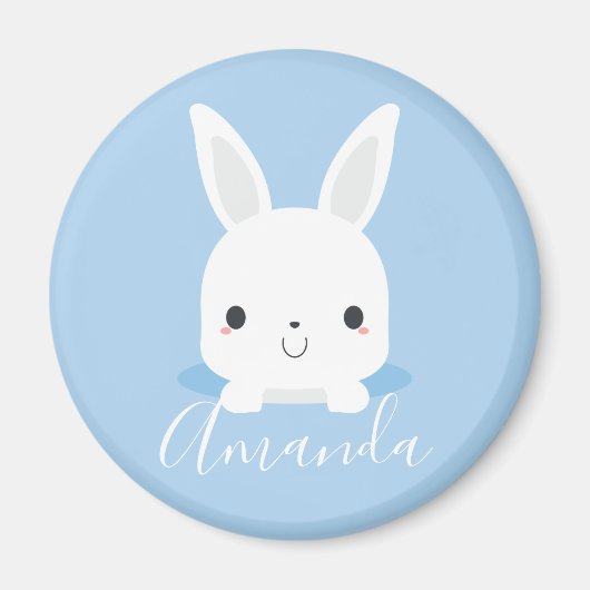 Blue Cute Little Bunny Rabbit met aangepaste naam Magneet (Voorkant)