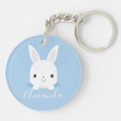 Blue Cute Little Bunny Rabbit met aangepaste naam Sleutelhanger (Achterkant)