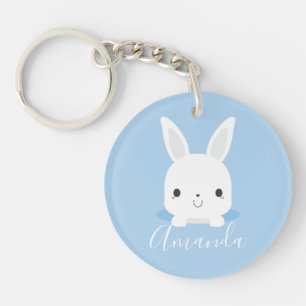 Blue Cute Little Bunny Rabbit met aangepaste naam Sleutelhanger