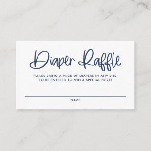 Blue Cute Modern Calligraphy Diaper Raffle Game Informatiekaartje