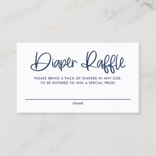 Blue Cute Modern Calligraphy Diaper Raffle Kaart Visitekaartje (Voorkant)