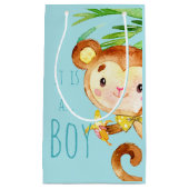 Blue Cute Monkey Baby Boy Announcement 2 Klein Cadeauzakje (Voorkant)