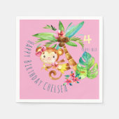 Blue Cute Monkey Personalized Happy Birthday Servet (Voorkant)