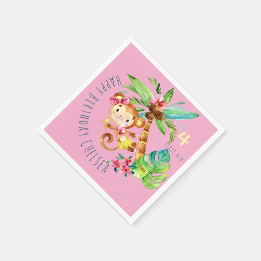 Blue Cute Monkey Personalized Happy Birthday Servet (Hoek)