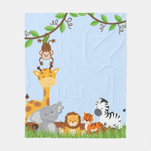 Blue Cute Oerwoud Baby Animal Fleece Blanket Deken (Voorkant)