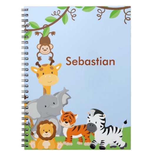 Blue Cute Oerwoud Baby Animal Notebook Notitieboek (Voorkant)