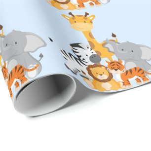 Blue Cute Oerwoud Baby Animal Wrapping Paper Cadeaupapier