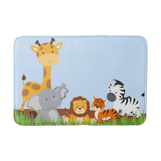 Blue Cute Oerwoud Baby Animals Bath Mat (Voorkant)