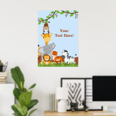 Blue Cute Oerwoud Baby Animals Poster (Thuiskantoor)