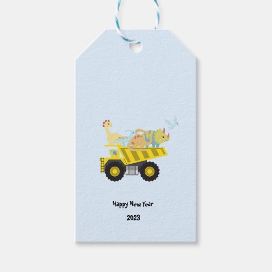 Blue Cute pret dinosaurustractor naar school - DY  Cadeaulabel (Voorkant)