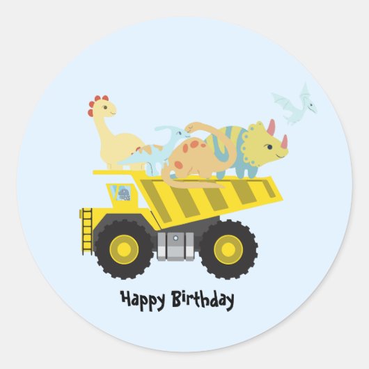 Blue Cute pret dinosaurustractor naar school - DY  Ronde Sticker (Voorkant)