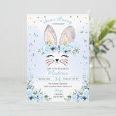 Blue Cute Rabbit Ears Floral Paasdag Kaart (Staand voorkant)