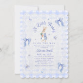Blue Cute Rabbit Gingham lace Baby Shower Kaart (Voorkant)