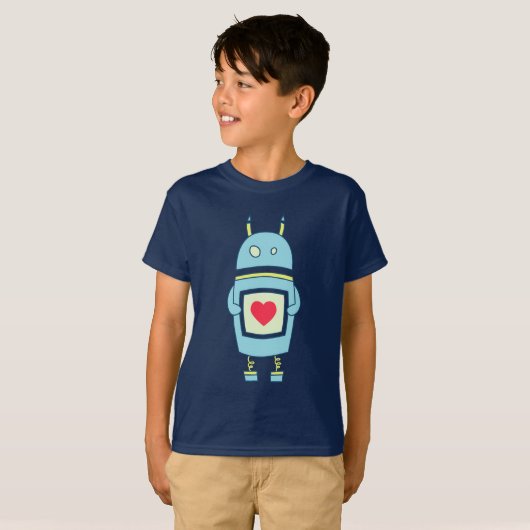 Blue Cute Robot met Kinder hoes met een donkerbrui T-shirt (Voorkant volledig)