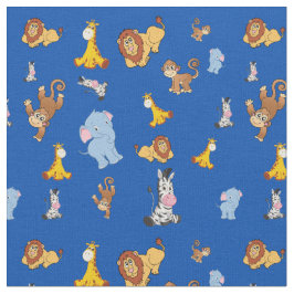 blue Cute safari dierenpatroon - Giraffe, olifant Stof