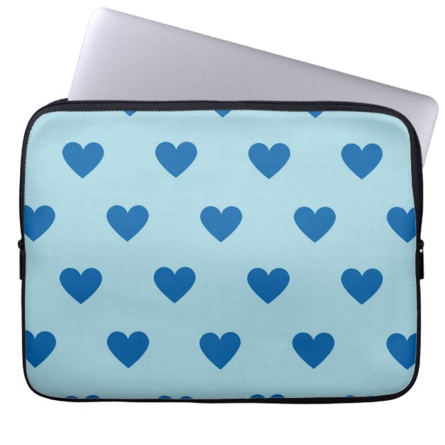 Blue Cute Simple Heart Patroon Laptop Sleeve (Voorkant)